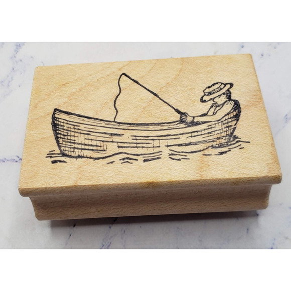 Lazy Days Fishing Great Impressions E312 Wood Mounted Rubber Stamp - Picture 1 of 7
